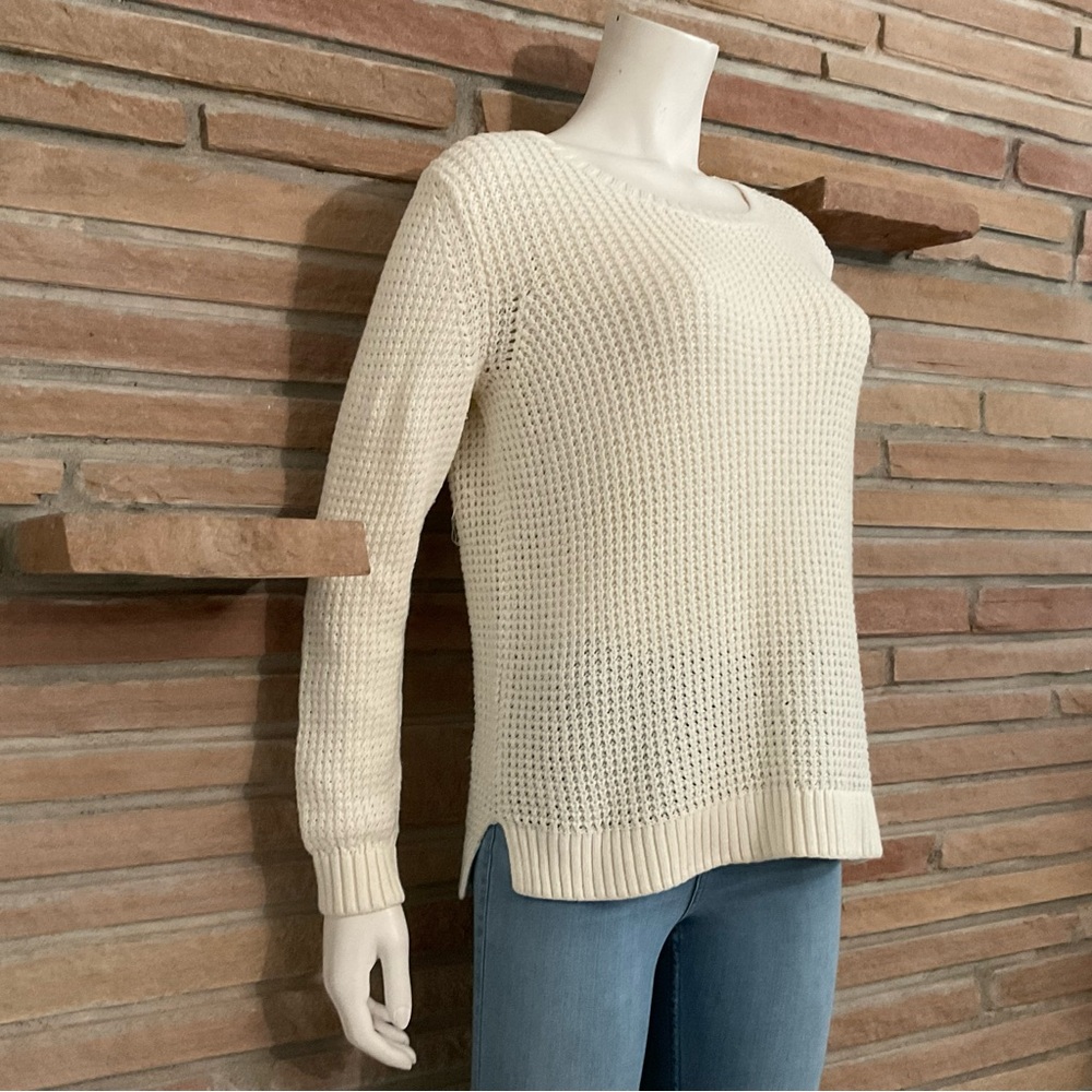 ANA Cotton Blend Waffle Knitted Cream Sweater Large